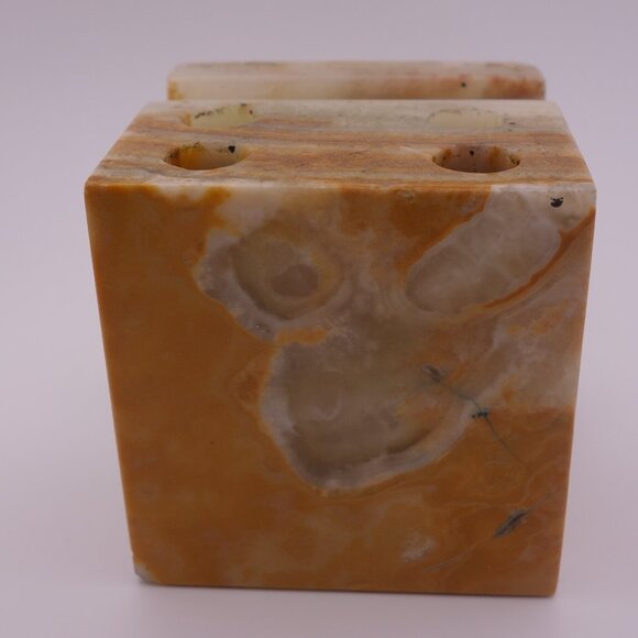 Vintage Onyx Marble Granite Stone Pen Pencil Letter Holder Desk Paperweight - Picture 4 of 13